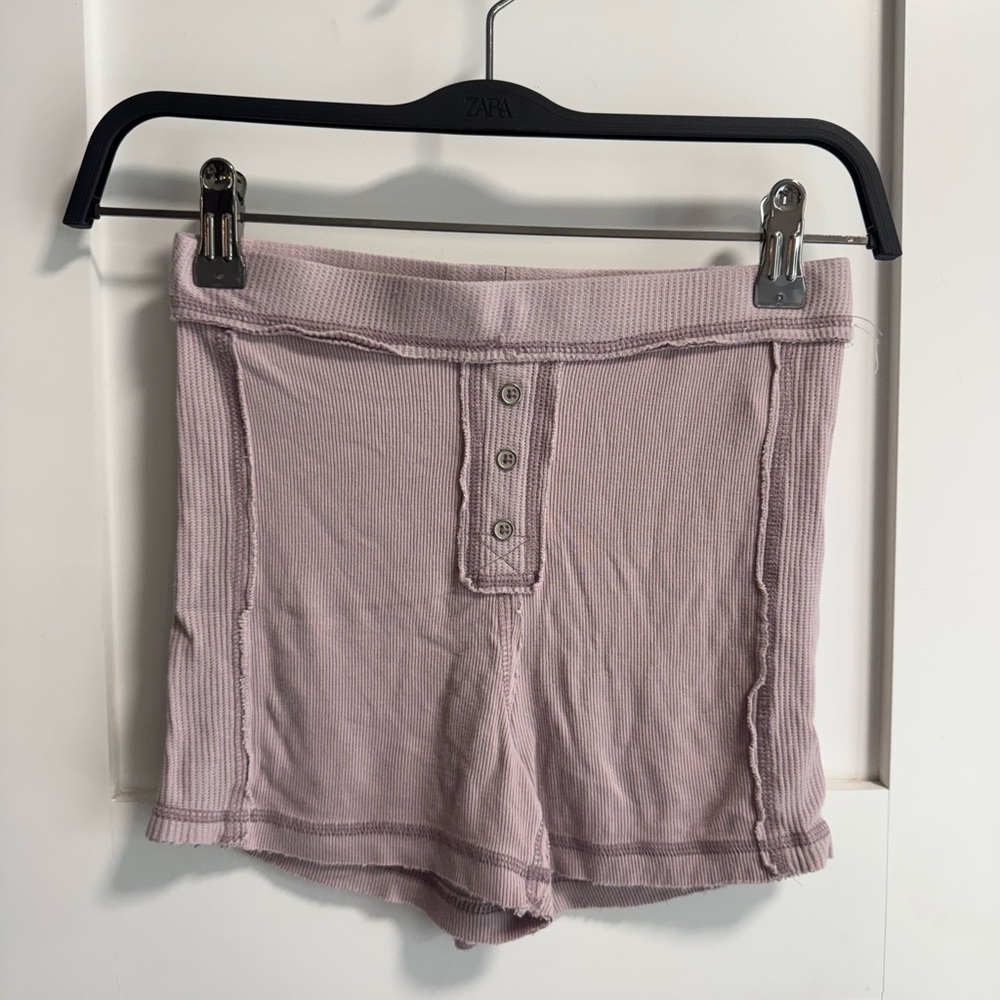 Urban Outfitters Light Mauve Ribbed Button-Front Bike Shorts